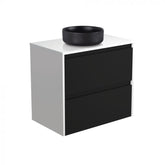 Fienza 750mm Reba MB Crystal Amato Double Wall Hung Satin Black Vanity - Satin White Panels